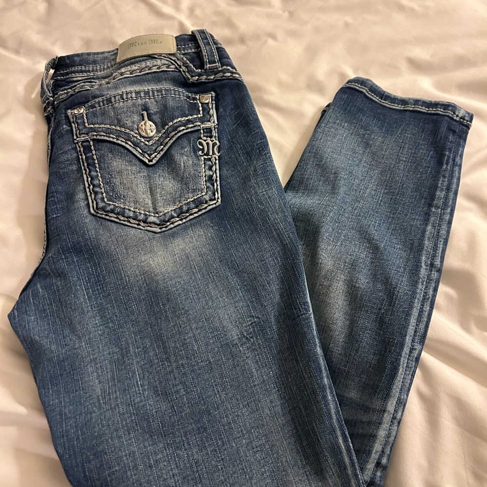 Miss Me Blue Skinny Jeans with Decorative Stitching